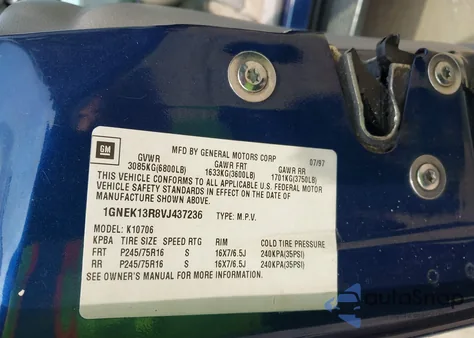 1997 Chevrolet Tahoe K1500 from USA, damaged, VIN 1GNEK13R8VJ437236